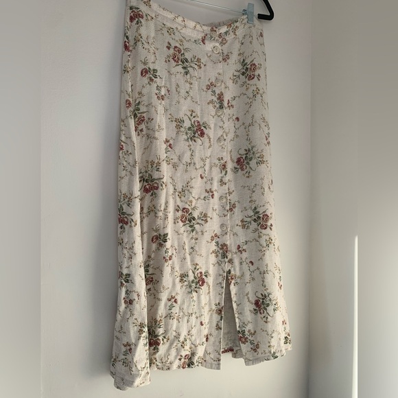 Vintage 90s Emblem Cream Floral Midi Button Down Skirt - Picture 9 of 11